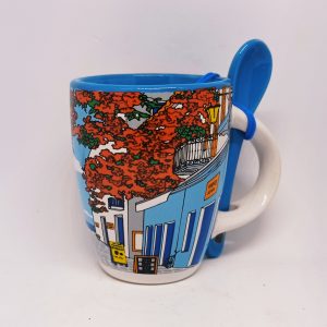 Ceramic espresso mug with boukamvilia flower