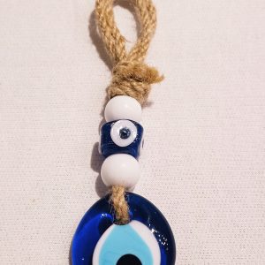 Glass evil eye wall hanging with rope
