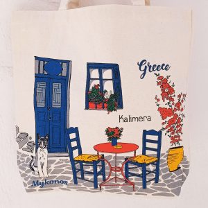Canvas big shopping bag with boukamvilia flower
