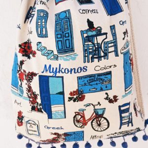 Canvas backpack with bicycle and pompons