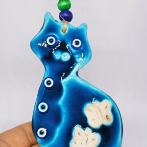 Blue cat with evil eye wall hanging