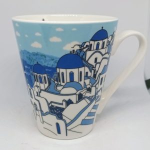 Blue traditional church of Santorini espresso mug