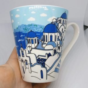 Blue traditional church of Santorini espresso mug
