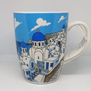 Traditional church colourful espresso mug of Santorini