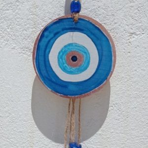 Blue wood wall hanging decoration with evil eye
