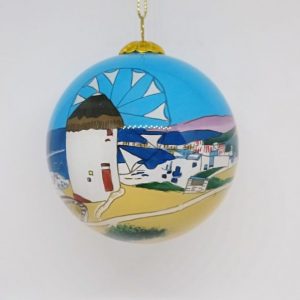 Christmas ball glass Mykonos blue windmill tree hanging decoration