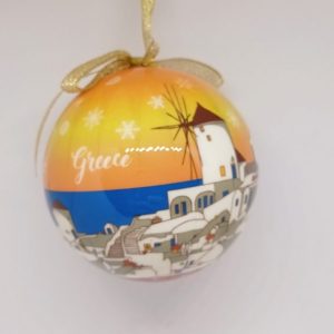 Christmas ball orange windmill sunset Mykonos island tree hanging decoration