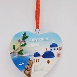 Ceramic heart of Santorini Christmas tree hanging decoration