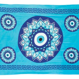 Light Blue Evil Eye and Meander Mandala pareo / sarong / beach cover up