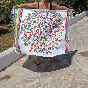 Tree of Life red sarong scarf pareo with evil eye