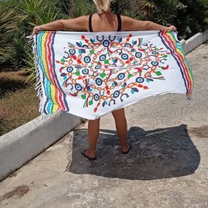 Tree of Life red sarong scarf pareo with evil eye