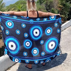Black evil eye pareo sarong scarf beach cover up