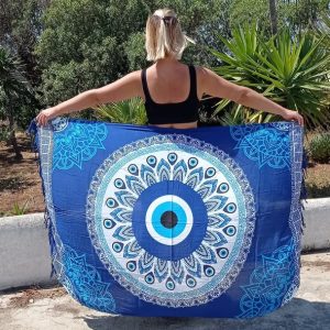 Blue evil eye sarong pareo scarf summer cover up